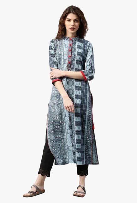 Libas Blue Printed Crepe Kurta Libas Blue Printed Crepe Kurta