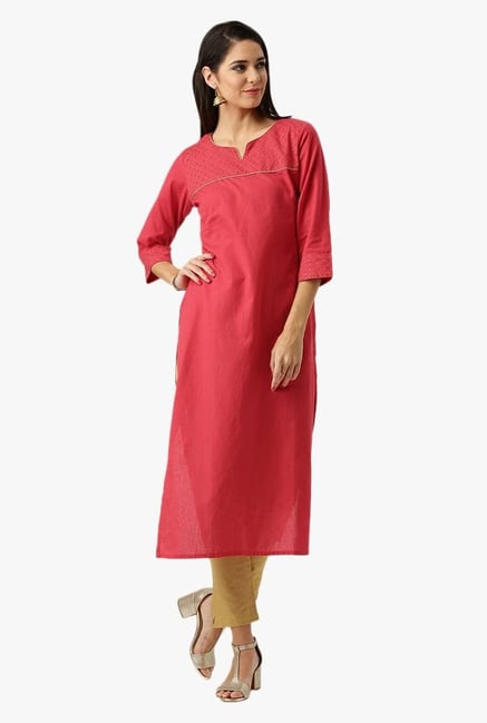 Libas Pink Regular Fit Cotton Kurta Libas Pink Regular Fit Cotton Kurta
