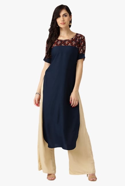 Libas Navy Printed Polyester Kurta Libas Navy Printed Polyester Kurta