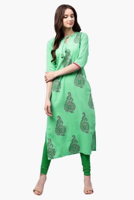 Libas Green Printed Cotton Straight Kurta Libas Green Printed Cotton Straight Kurta