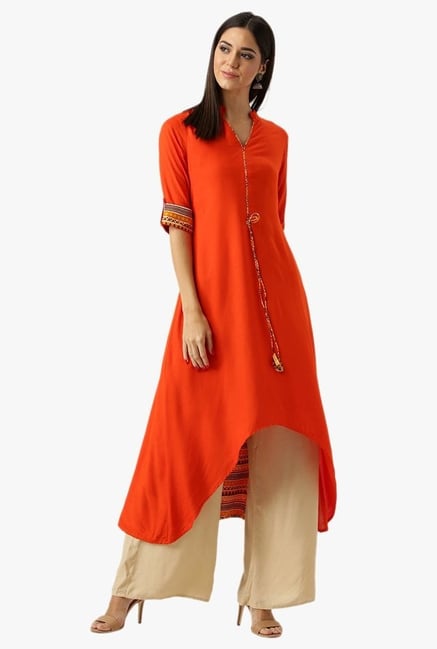 Libas Orange Regular Fit Rayon Kurta Libas Orange Regular Fit Rayon Kurta