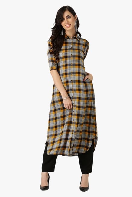 Libas Multicolor Checks Rayon Kurta Libas Multicolor Checks Rayon Kurta