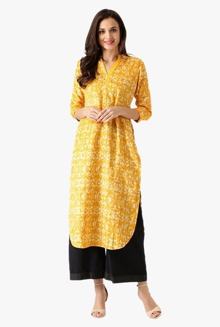 Libas Yellow Printed Cotton Kurta Libas Yellow Printed Cotton Kurta