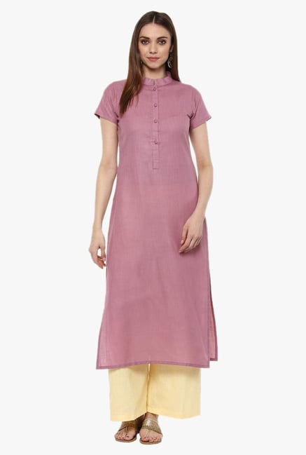 Libas Purple Textured Cotton Straight Kurta Libas Purple Textured Cotton Straight Kurta