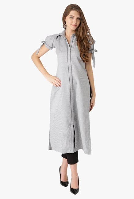 Libas Grey Checks Cotton Straight Kurta Libas Grey Checks Cotton Straight Kurta