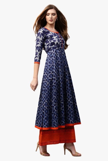 Libas Navy Printed Cotton Anarkali Kurta Libas Navy Printed Cotton Anarkali Kurta