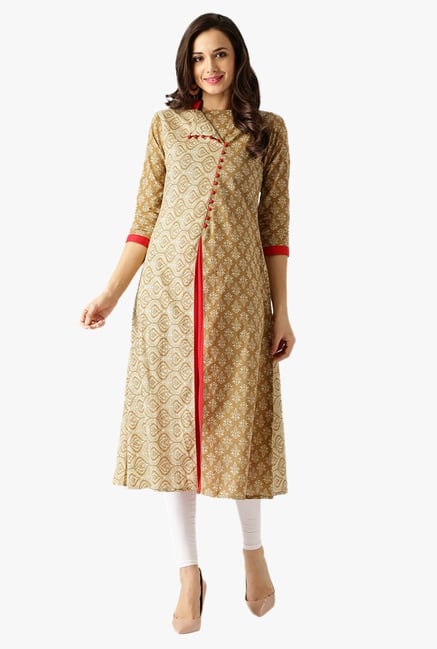 Libas Beige Printed Cotton Kurta Libas Beige Printed Cotton Kurta