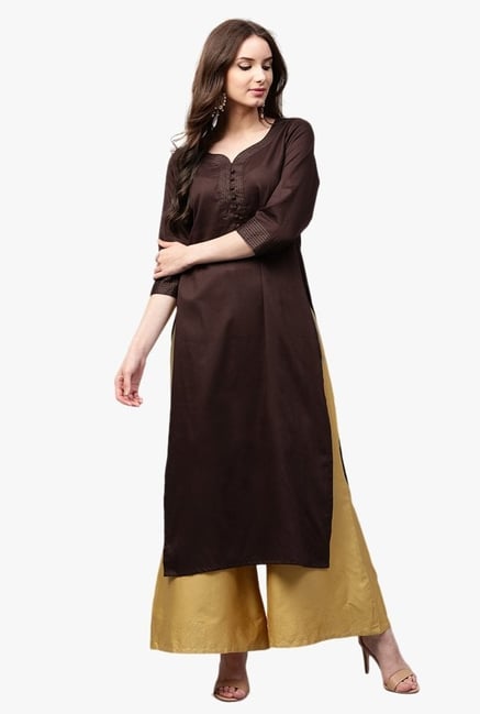 Libas Brown Regular Fit Cotton Straight Kurta Libas Brown Regular Fit Cotton Straight Kurta