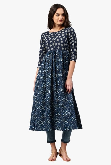 Libas Navy Printed Cotton Kurta Libas Navy Printed Cotton Kurta