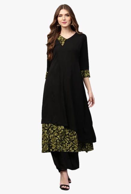 Libas Black Printed Polyester Kurta Libas Black Printed Polyester Kurta