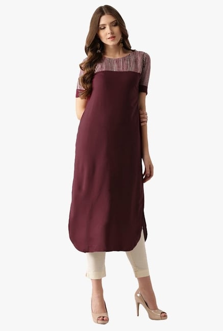 Libas Wine Regular Fit Polyester Pathani Kurta Libas Wine Regular Fit Polyester Pathani Kurta