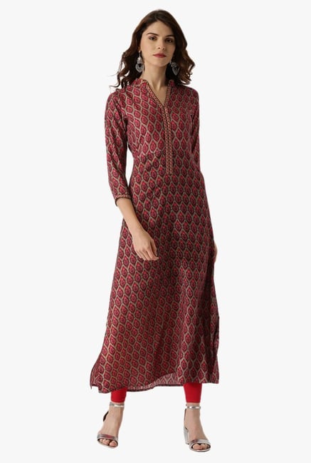 Libas Maroon Printed Rayon A Line Kurta Libas Maroon Printed Rayon A Line Kurta
