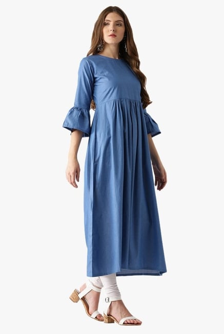 Libas Blue Textured Cotton Kurta Libas Blue Textured Cotton Kurta