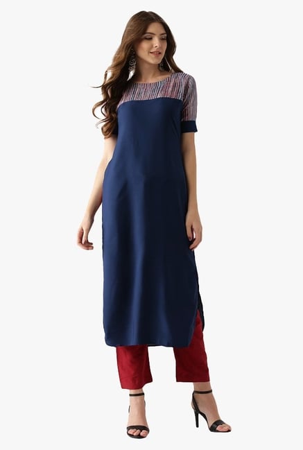 Libas Navy Regular Fit Polyester Pathani Kurta Libas Navy Regular Fit Polyester Pathani Kurta