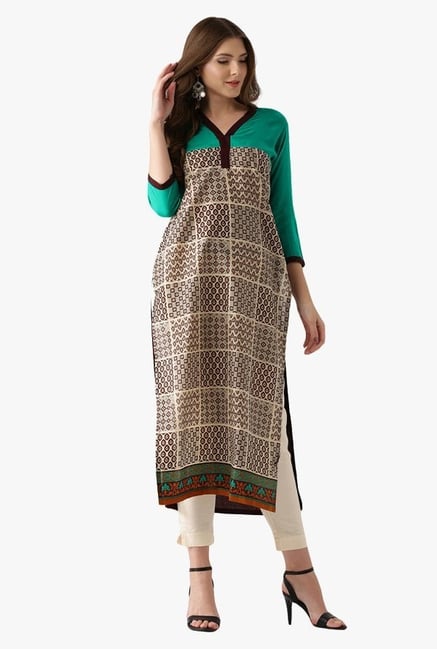 Libas Beige Printed Cotton Straight Kurta Libas Beige Printed Cotton Straight Kurta