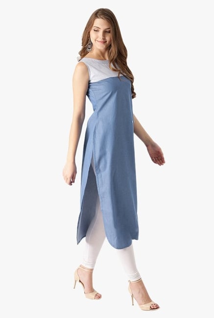 Libas Blue Textured Cotton Pathani Kurta Libas Blue Textured Cotton Pathani Kurta