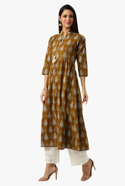 Libas Brown Printed Cotton Kurta Libas Brown Printed Cotton Kurta