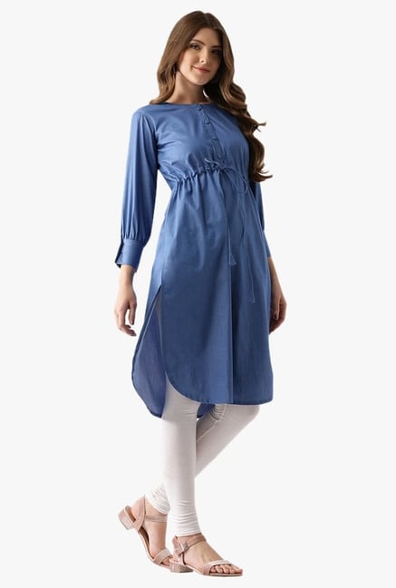 Libas Blue Textured Cotton Pathani Kurta Libas Blue Textured Cotton Pathani Kurta