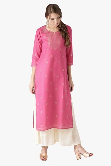 Libas Pink Printed Cotton Straight Kurta Libas Pink Printed Cotton Straight Kurta