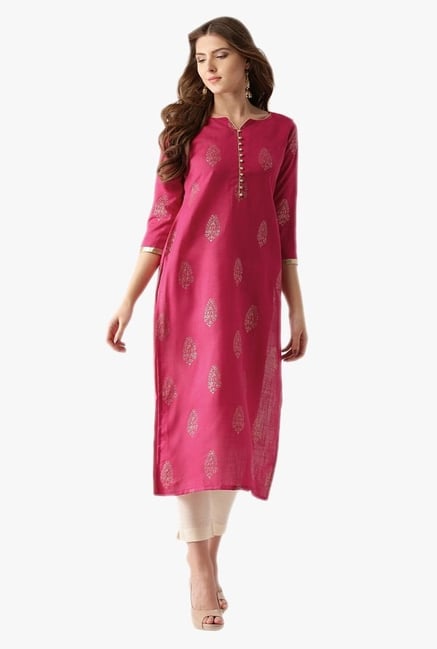 Libas Pink Printed Cotton Straight Kurta Libas Pink Printed Cotton Straight Kurta