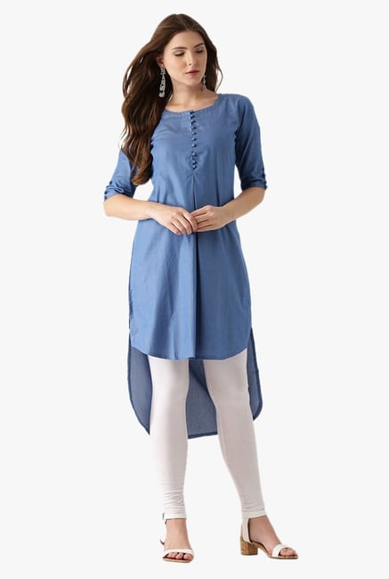 Libas Blue Textured Cotton Kurti Libas Blue Textured Cotton Kurti