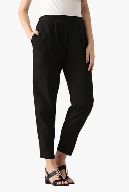 Libas Black Regular Fit Cotton Pants Libas Black Regular Fit Cotton Pants