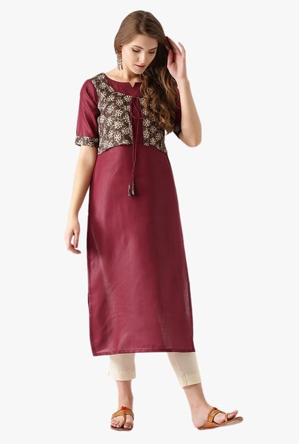 Libas Maroon Printed Cotton Straight Kurta Libas Maroon Printed Cotton Straight Kurta