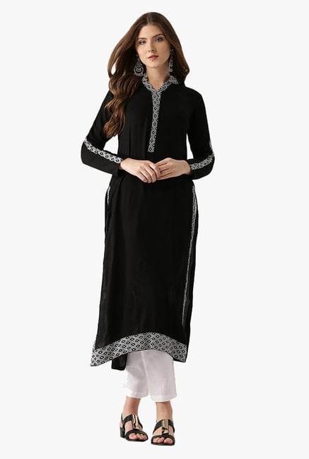 Libas Black Regular Fit Rayon Straight Kurta Libas Black Regular Fit Rayon Straight Kurta