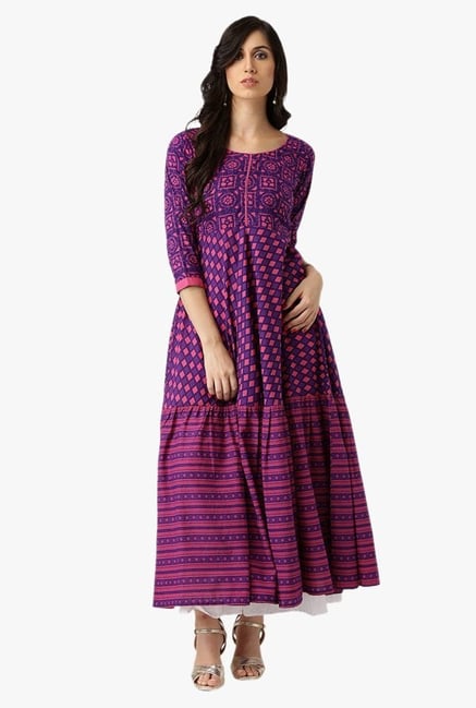 Libas Purple & Pink Printed Cotton Kurta Libas Purple & Pink Printed Cotton Kurta