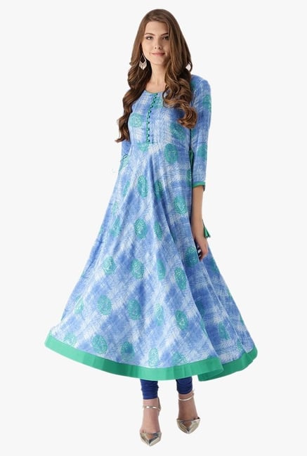 Libas Blue Printed Rayon Anarkali Kurta Libas Blue Printed Rayon Anarkali Kurta