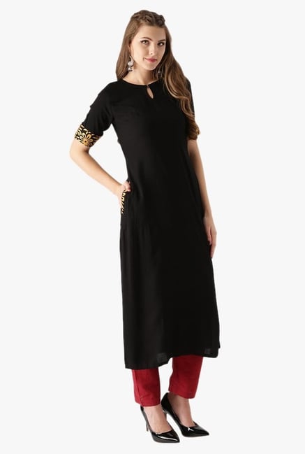 Libas Black Regular Fit Rayon Kurta Libas Black Regular Fit Rayon Kurta