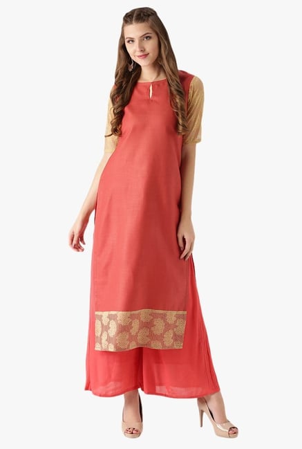 Libas Coral Textured Cotton Straight Kurta Libas Coral Textured Cotton Straight Kurta