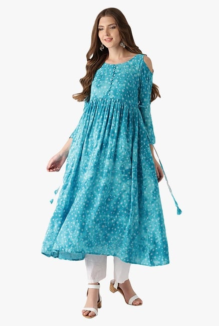 Libas Blue Printed Cotton Anarkali Kurta Libas Blue Printed Cotton Anarkali Kurta
