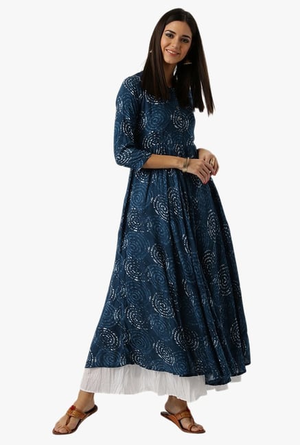 Libas Navy Printed Rayon Kurta Libas Navy Printed Rayon Kurta