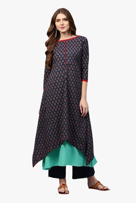 Libas Navy Printed Cotton Kurta Libas Navy Printed Cotton Kurta