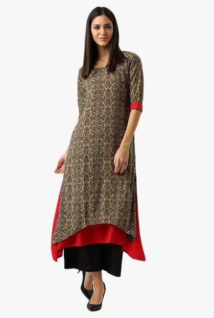 Libas Beige Printed Polyester Kurta Libas Beige Printed Polyester Kurta