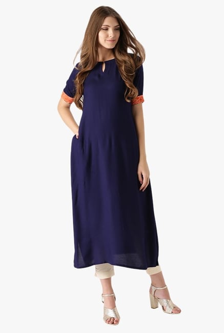 Libas Navy Regular Fit Rayon Kurta Libas Navy Regular Fit Rayon Kurta