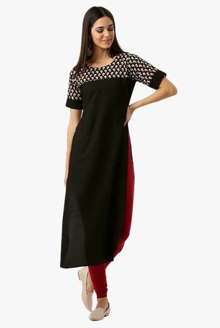 Libas Black Printed Polyester Kurta Libas Black Printed Polyester Kurta