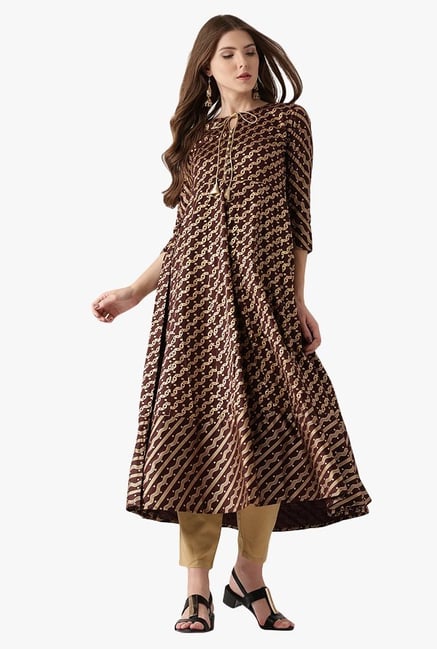 Libas Brown Printed Cotton Anarkali Kurta Libas Brown Printed Cotton Anarkali Kurta