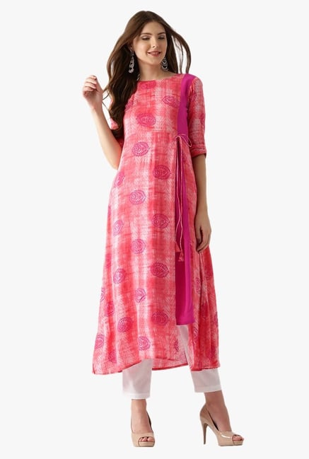 Libas Pink Printed Rayon A-Line Kurta Libas Pink Printed Rayon A-Line Kurta