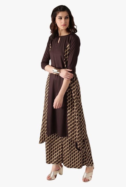 Libas Brown Printed Cotton Kurta With Palazzo Libas Brown Printed Cotton Kurta With Palazzo