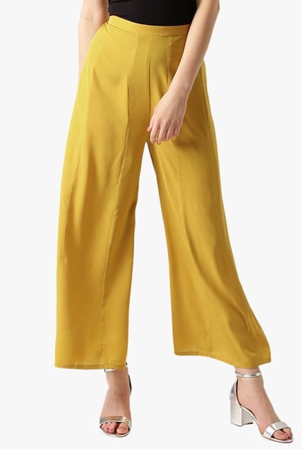 Libas Mustard Regular Fit Crepe Palazzo Libas Mustard Regular Fit Crepe Palazzo