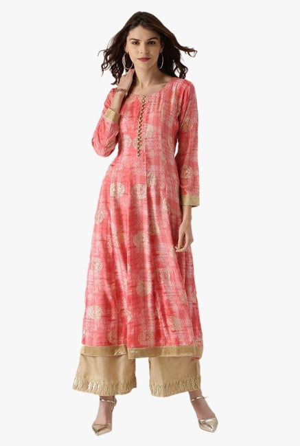 Libas Peach Printed Rayon Anarkali Kurta Libas Peach Printed Rayon Anarkali Kurta