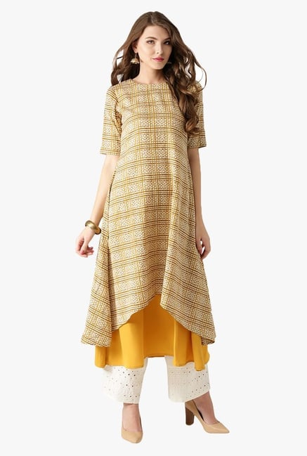 Libas Beige Printed Cotton A-Line Kurta Libas Beige Printed Cotton A-Line Kurta