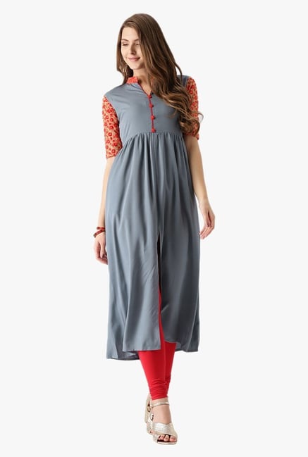 Libas Grey Regular Fit Polyester A-Line Kurta Libas Grey Regular Fit Polyester A-Line Kurta