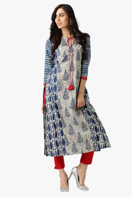 Libas Navy & Beige Printed Cotton Kurta Libas Navy & Beige Printed Cotton Kurta