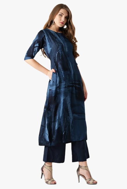 Libas Navy Printed Rayon Kurta Libas Navy Printed Rayon Kurta