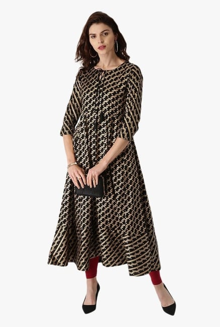 Libas Black Printed Cotton Anarkali Kurta Libas Black Printed Cotton Anarkali Kurta