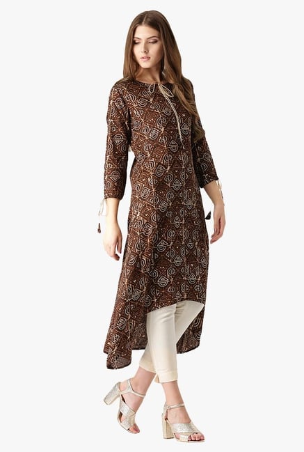 Libas Brown Printed Cotton A-Line Kurta Libas Brown Printed Cotton A-Line Kurta