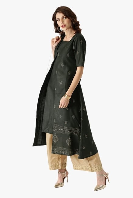 Libas Green Printed Cotton Double Layered Kurta Libas Green Printed Cotton Double Layered Kurta